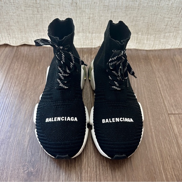 Balenciaga Speed Knit Socks Lace Up Logo Sneakers Black Size 35